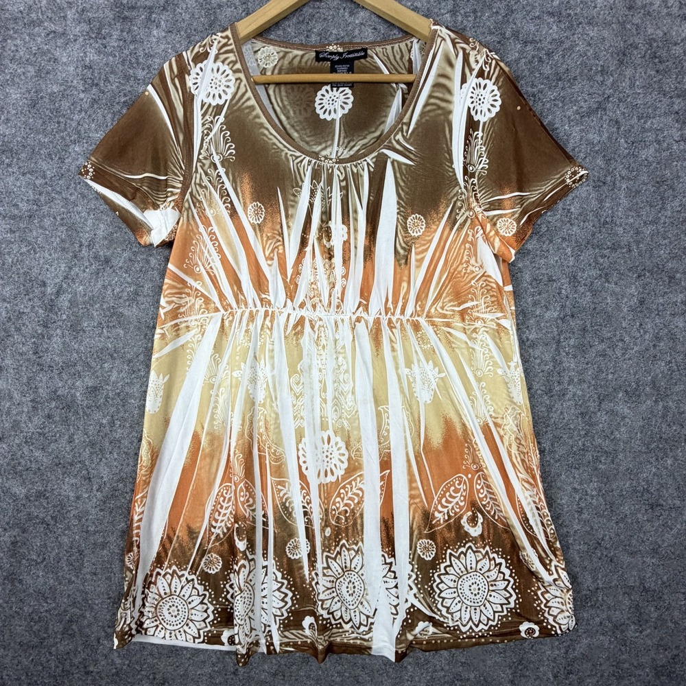 Simply Irresistible Tunic Top Womens Medium Brown Ombre Floral Y2K Stretch